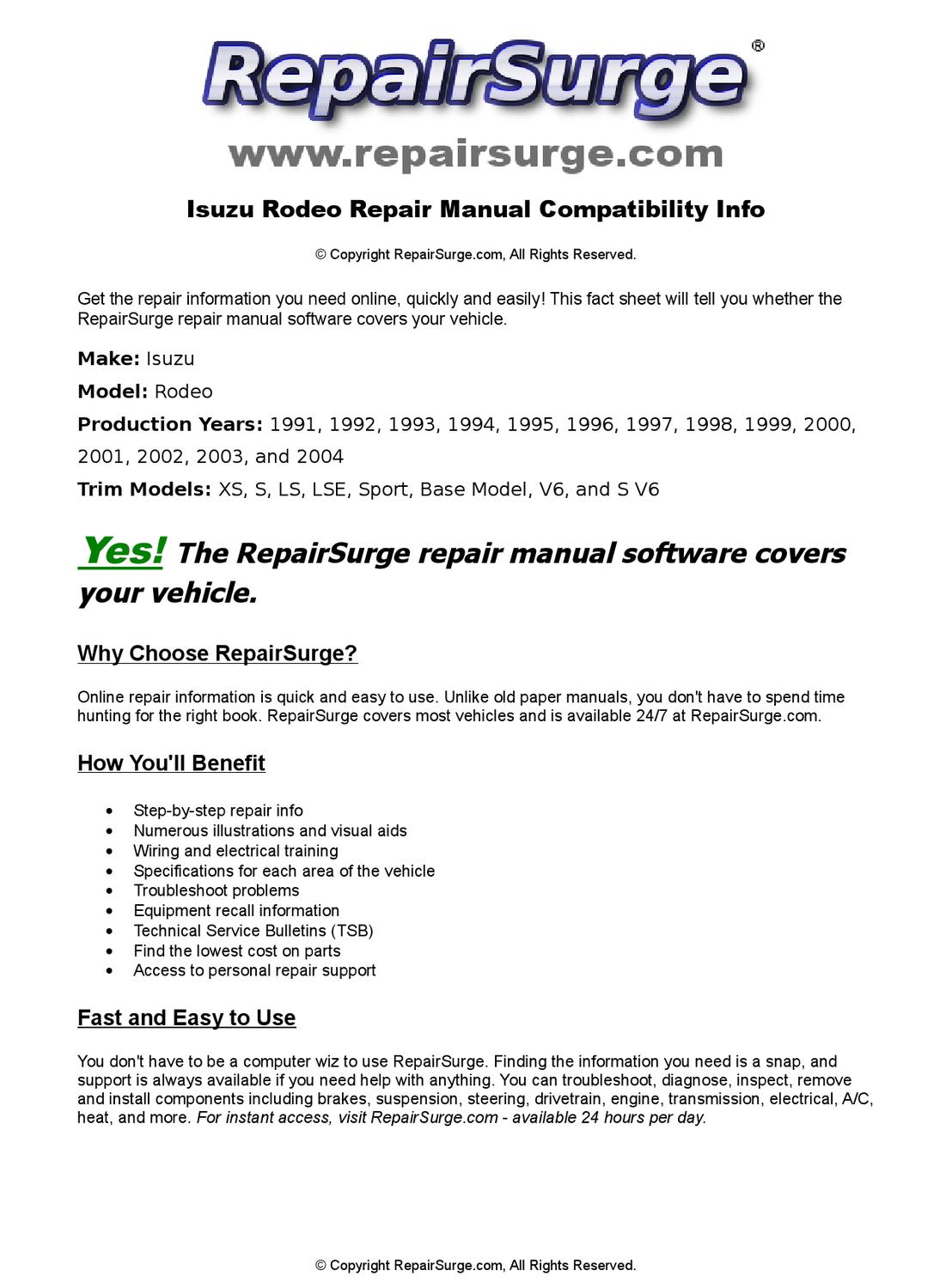 Isuzu rodeo owners manual pdf